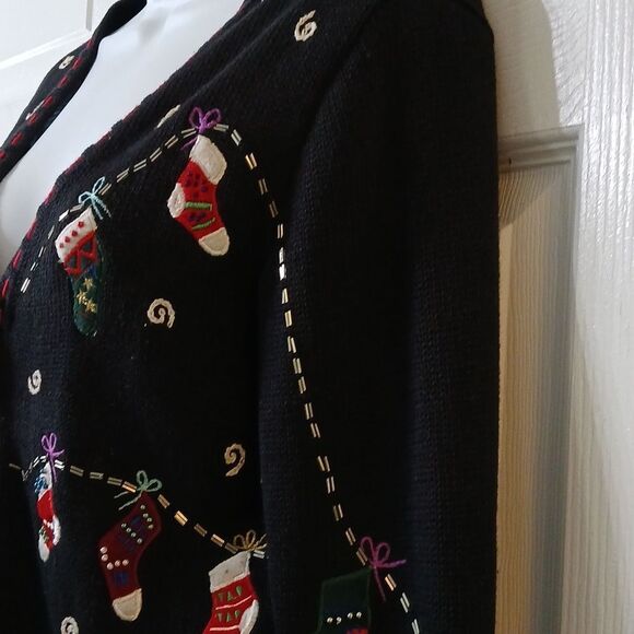 Planet & Co  Petite black holiday Christmas stocking cardigan Sz SP - Picture 6 of 11